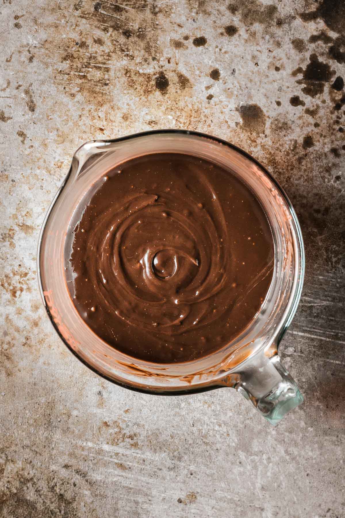 Chocolate hazelnut filling in a bowl.