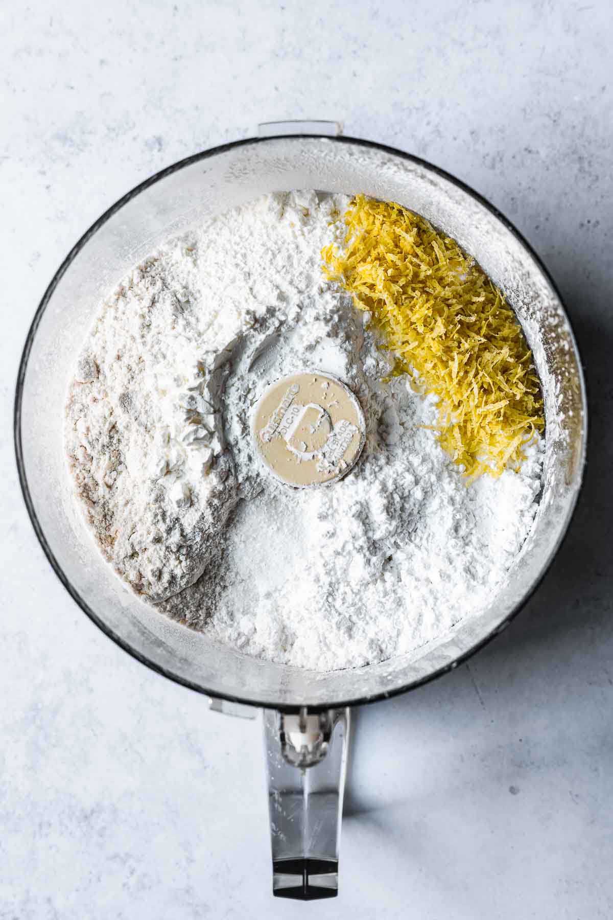 Dry ingredients and lemon zest for cookies.