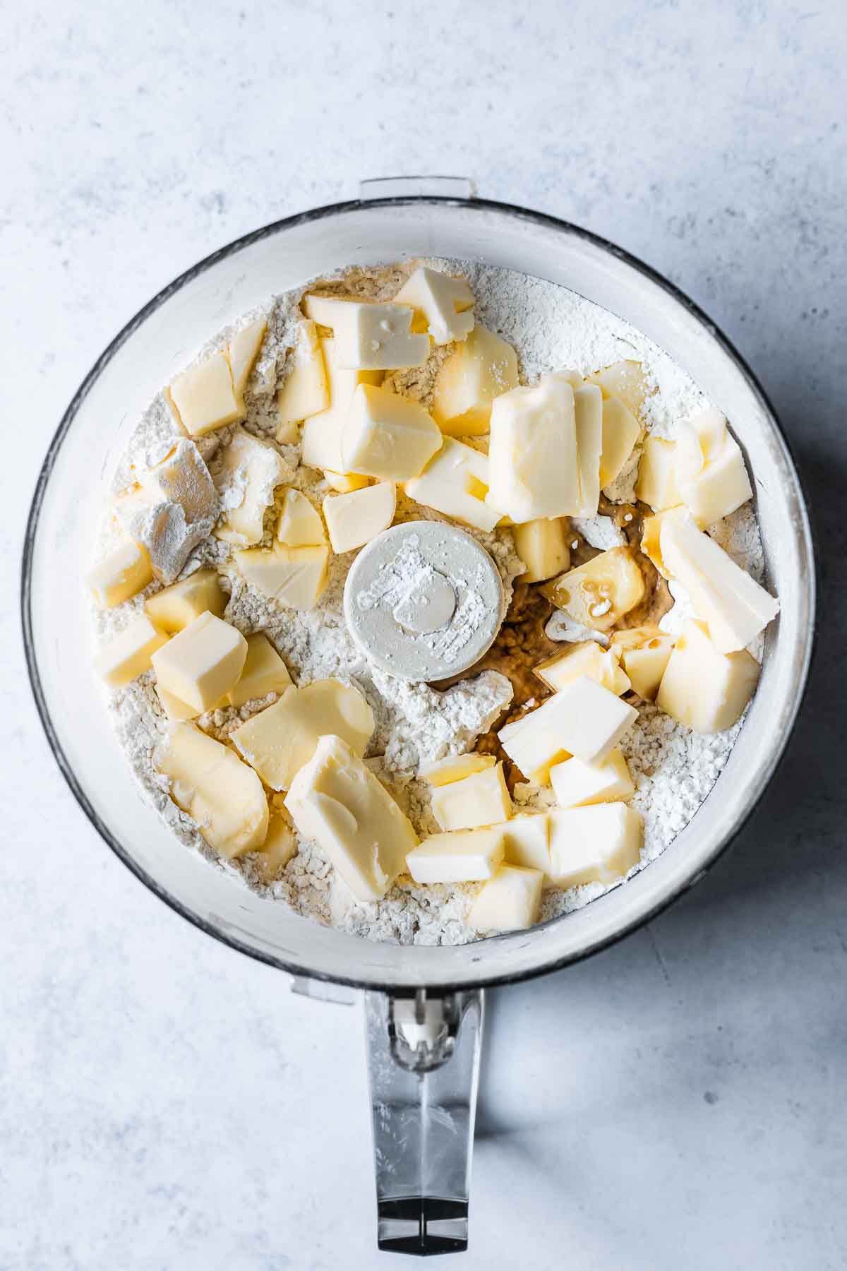 Butter and flour in food processor.