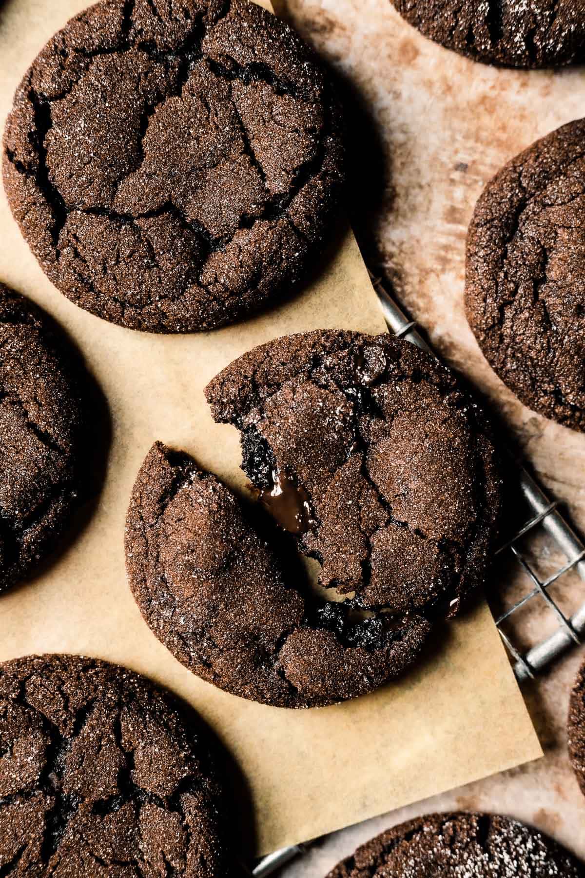 A close up image of dark cookies.