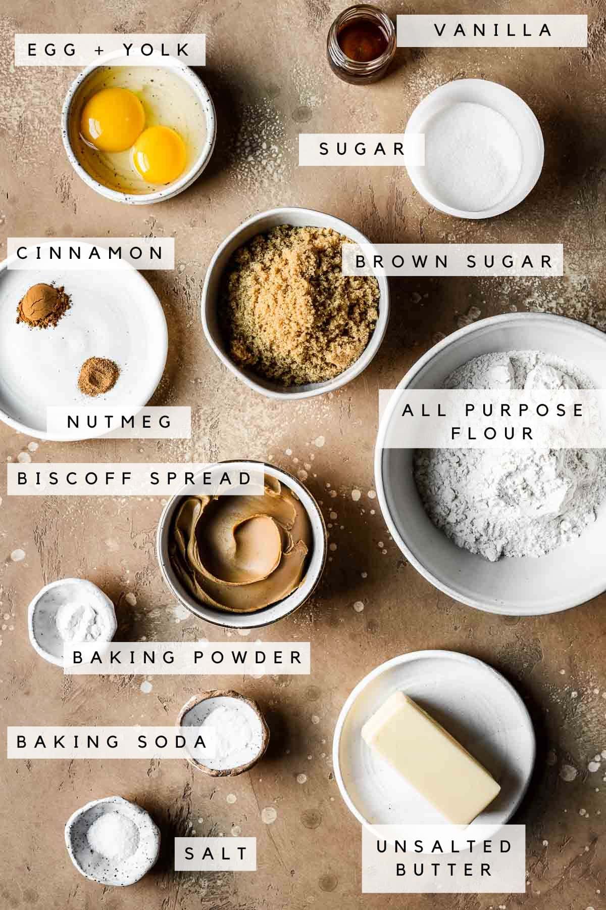 Labeled ingredients for biscoff butter cookies.