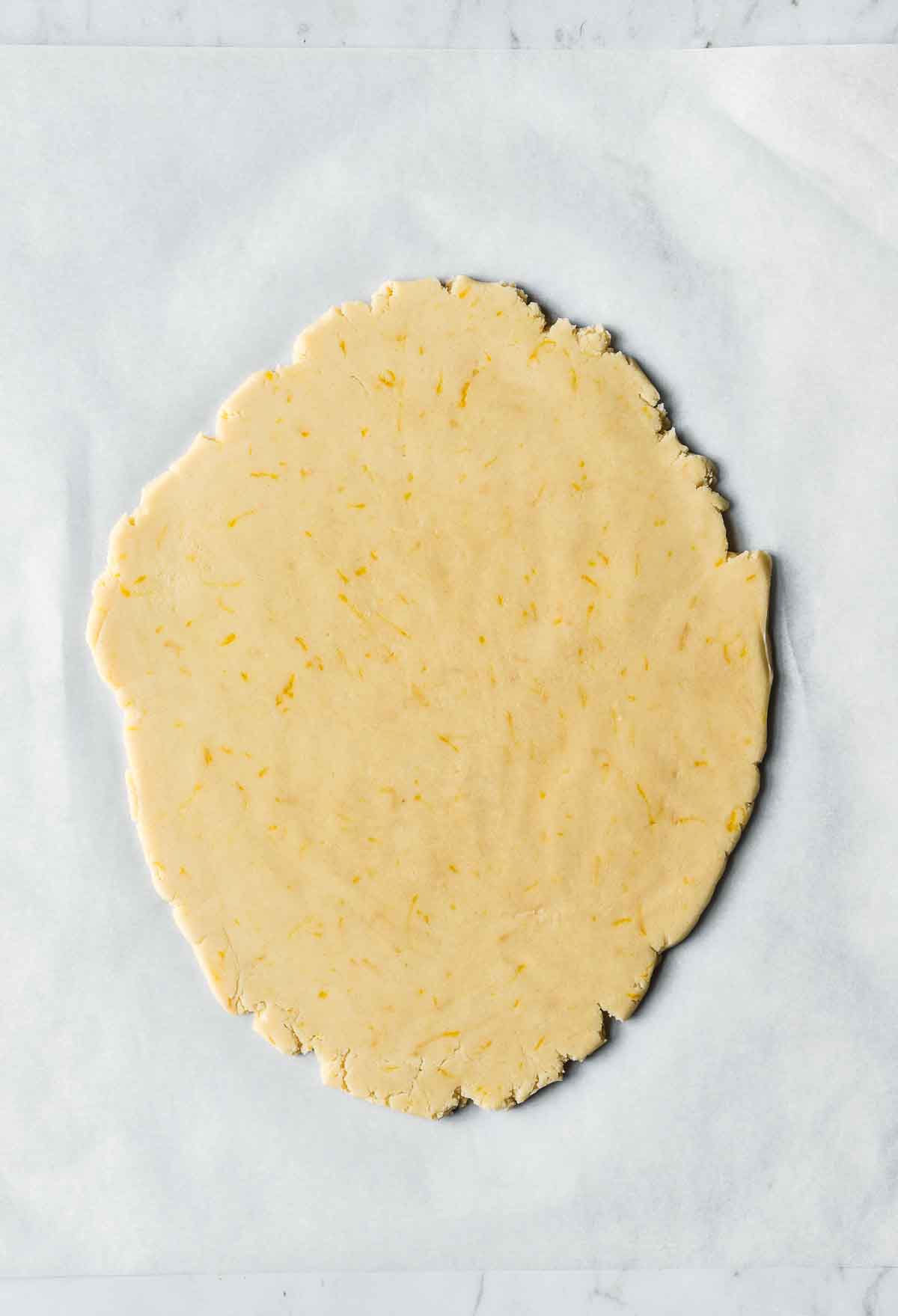 Rolled out dough for shortbread cookies.