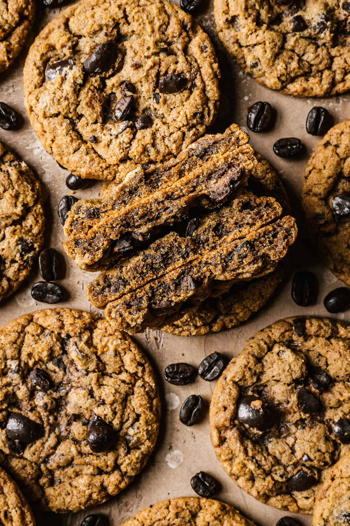 Cookies cut in half to show the interior texture.