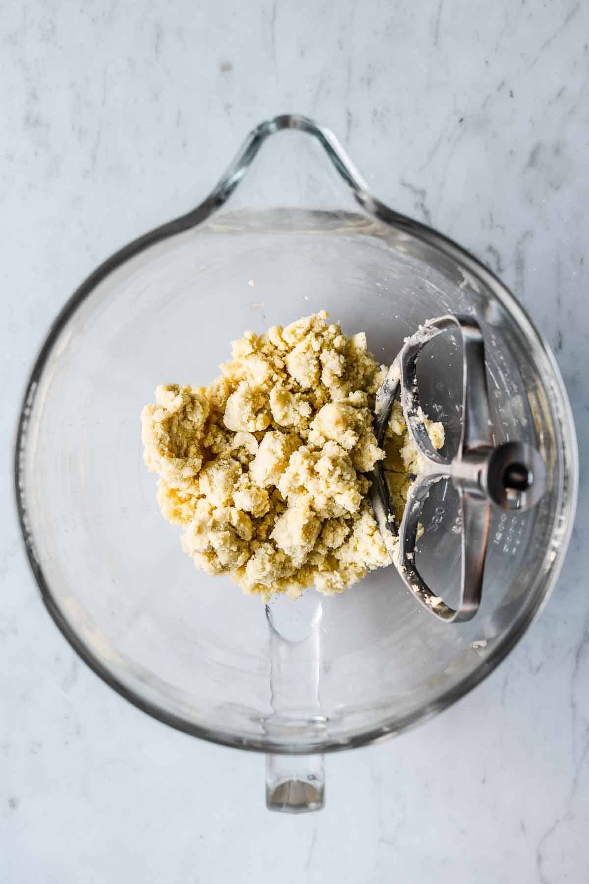 Mixing bowl with fully mixed dough.