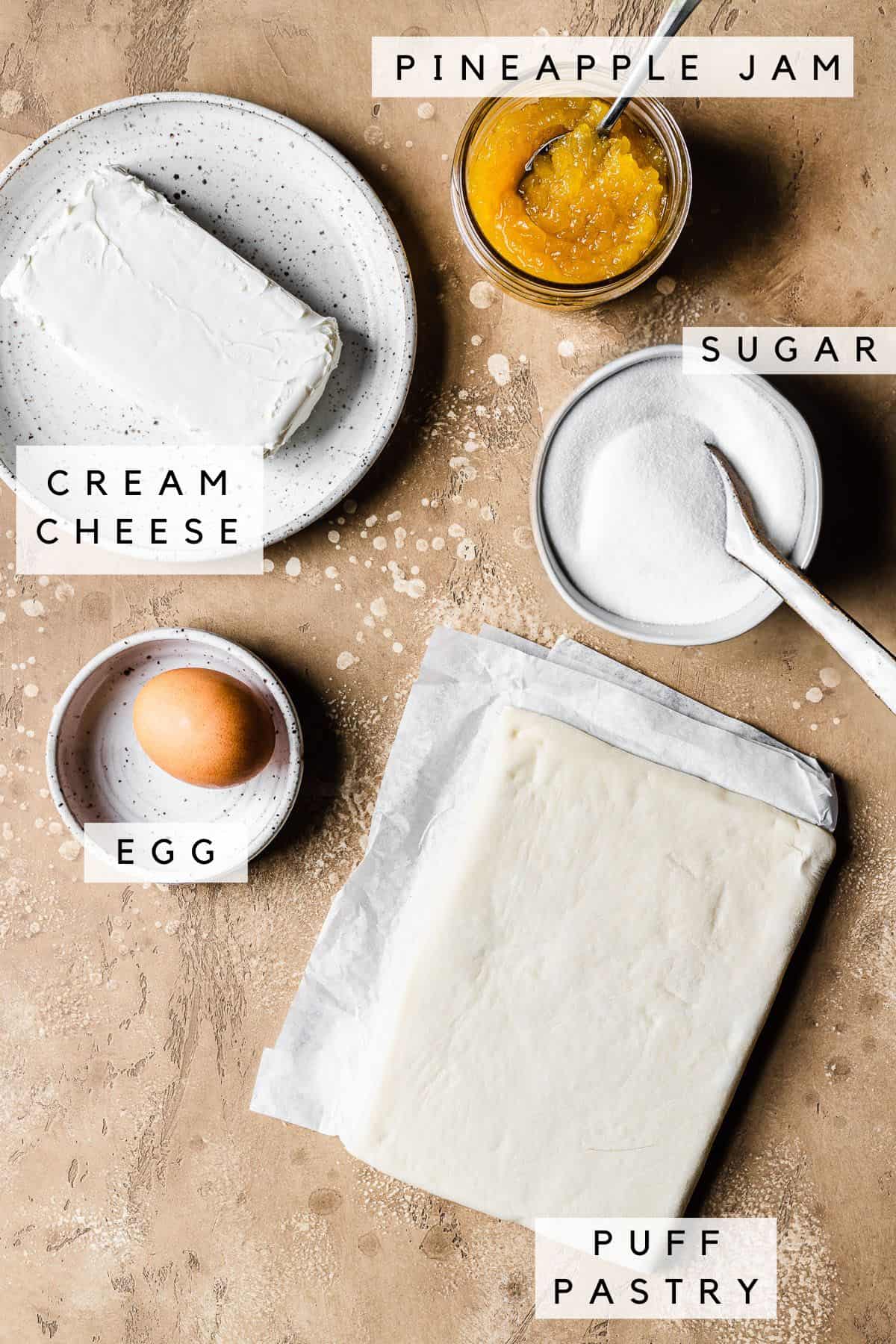 Ingredients for Puerto Rican puff pastry desserts.