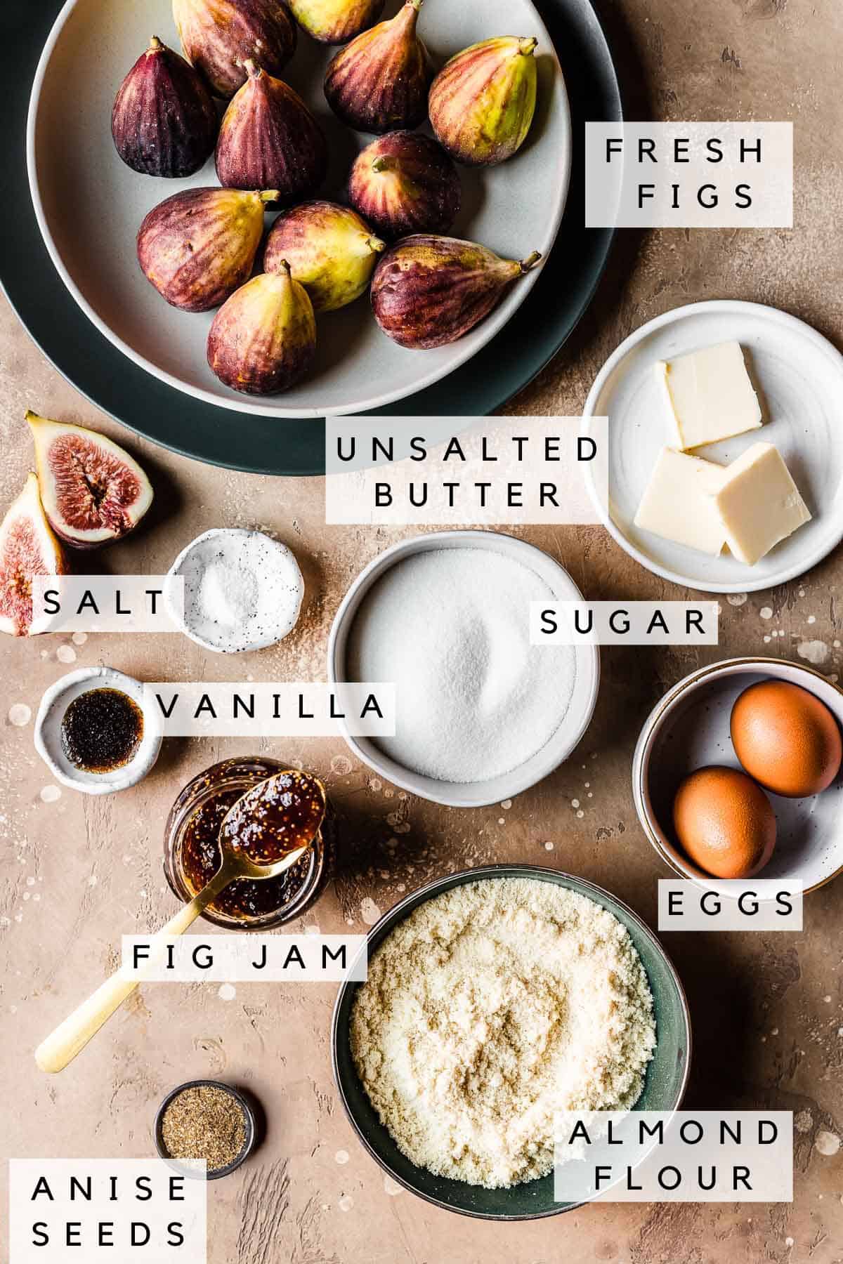 Ingredients for the filling of a tarte aux figues (French fig tart).