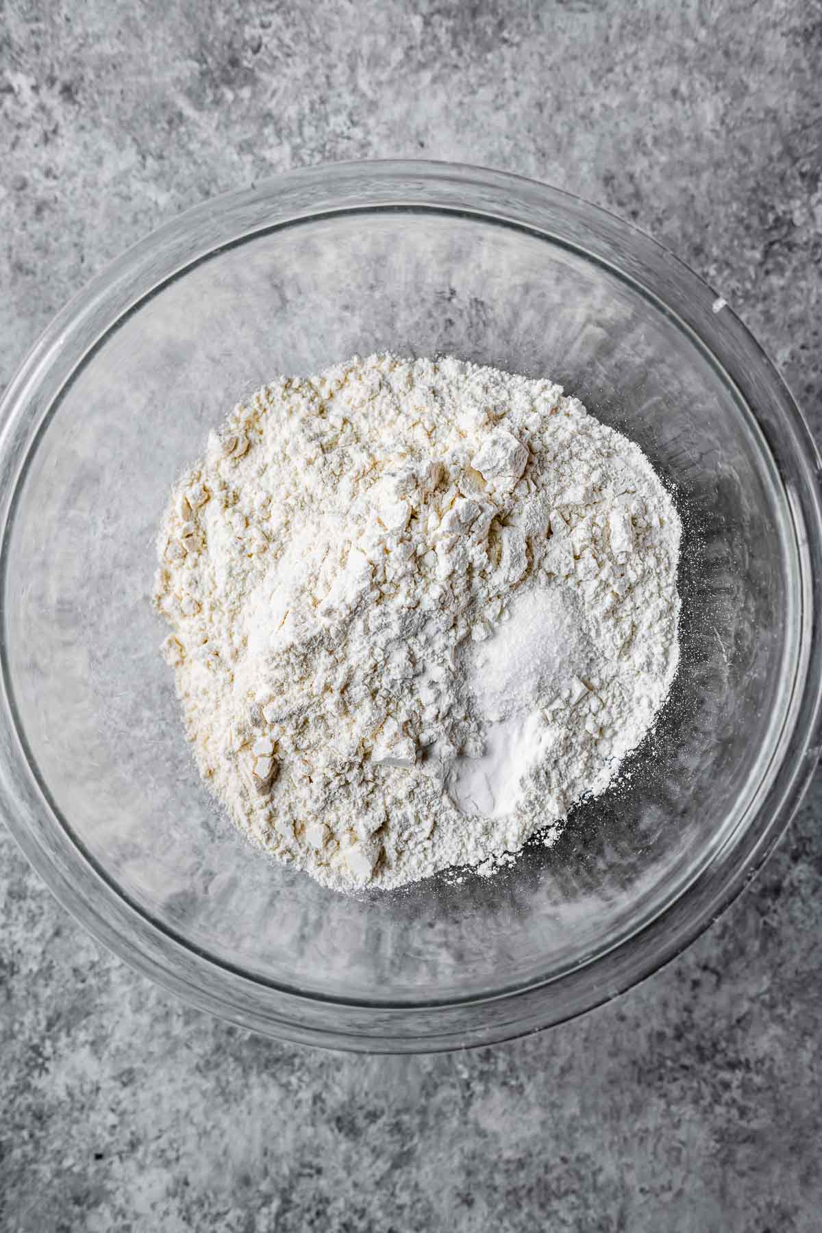 Dry ingredients in a mixing bowl.