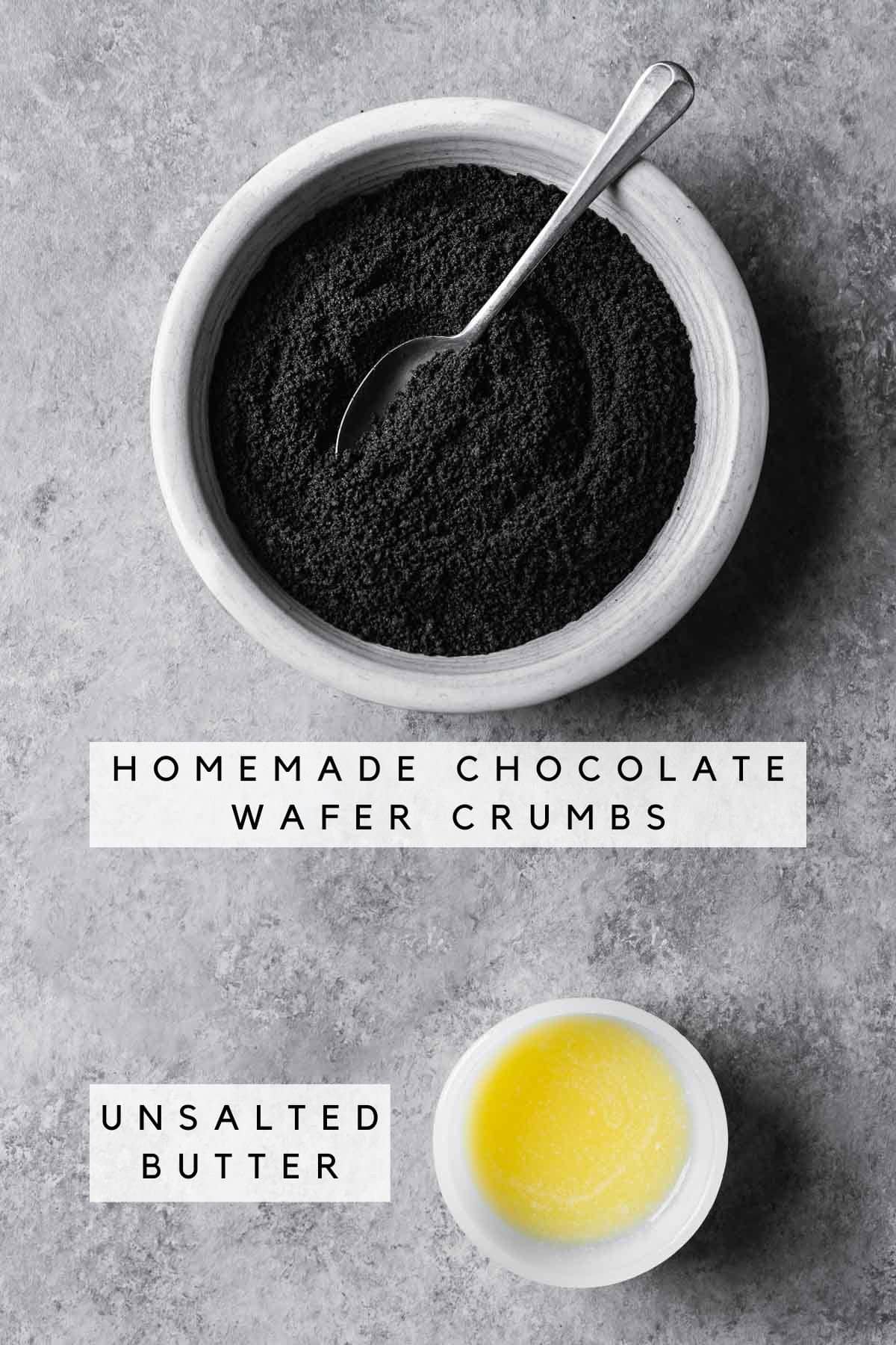 Cookie crumbs and melted butter for wafer cookie crust.