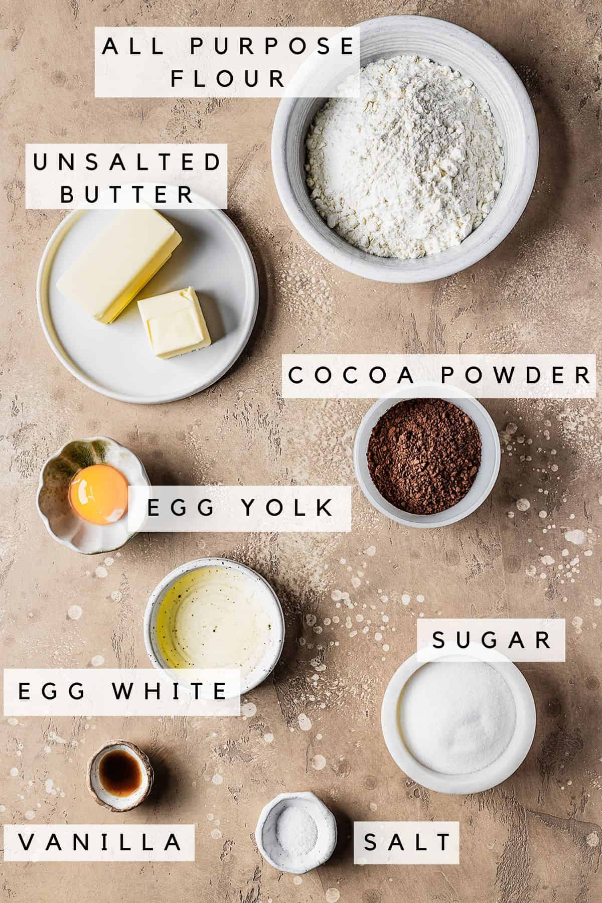 Ingredients for chocolate tart dough.