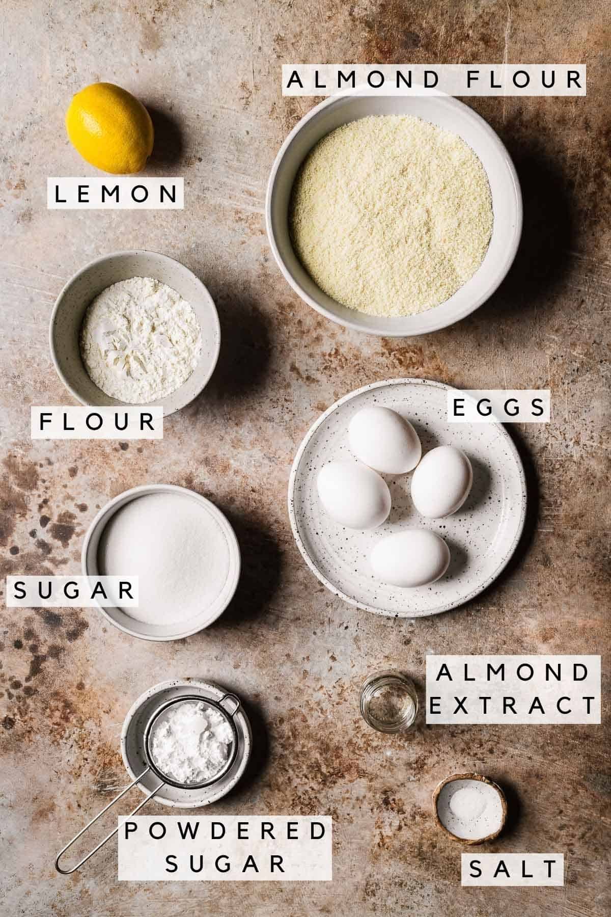 Labeled ingredients in containers.