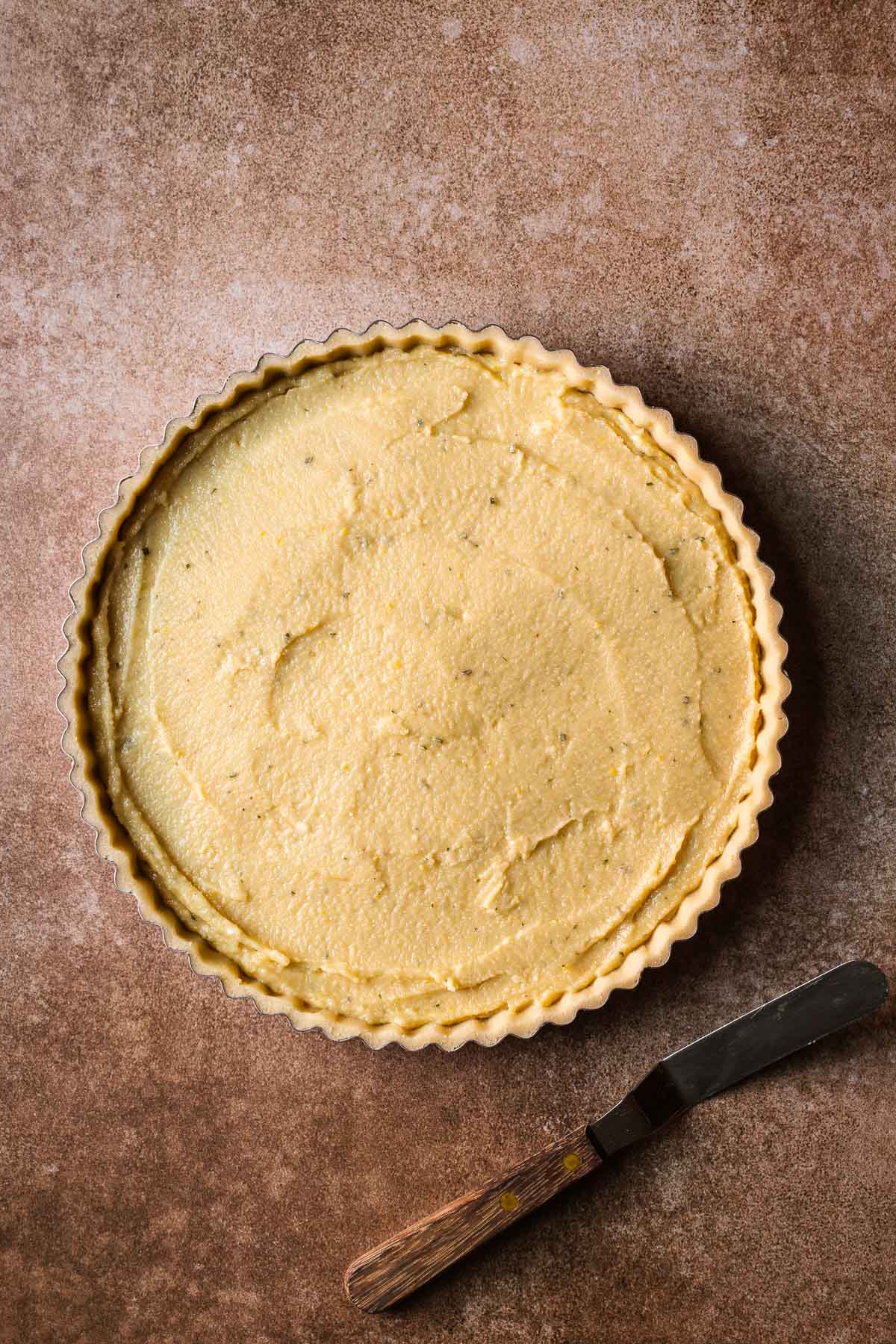 Pate sucree tart dough filled with almond frangipane.