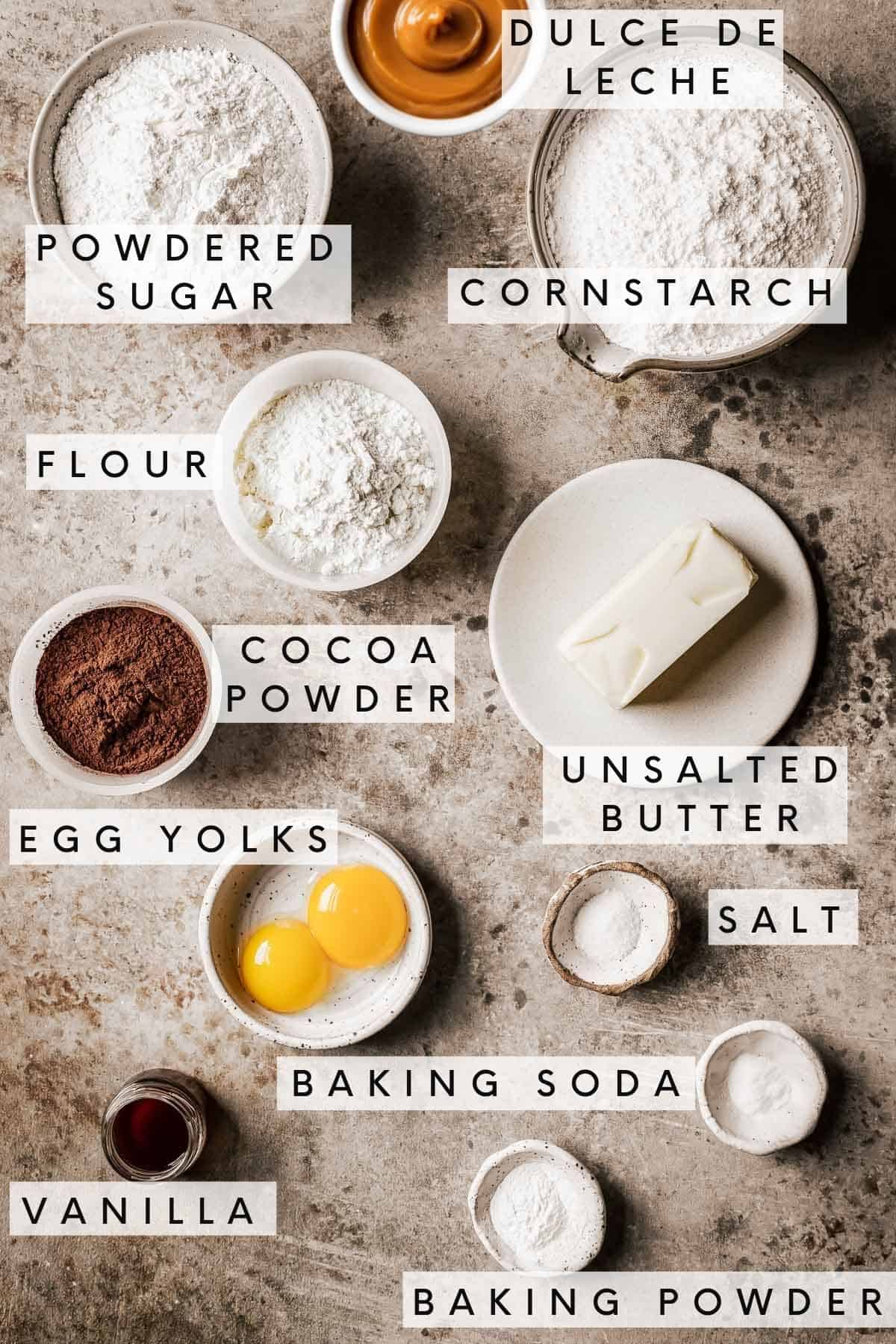 Labeled ingredients in bowls.